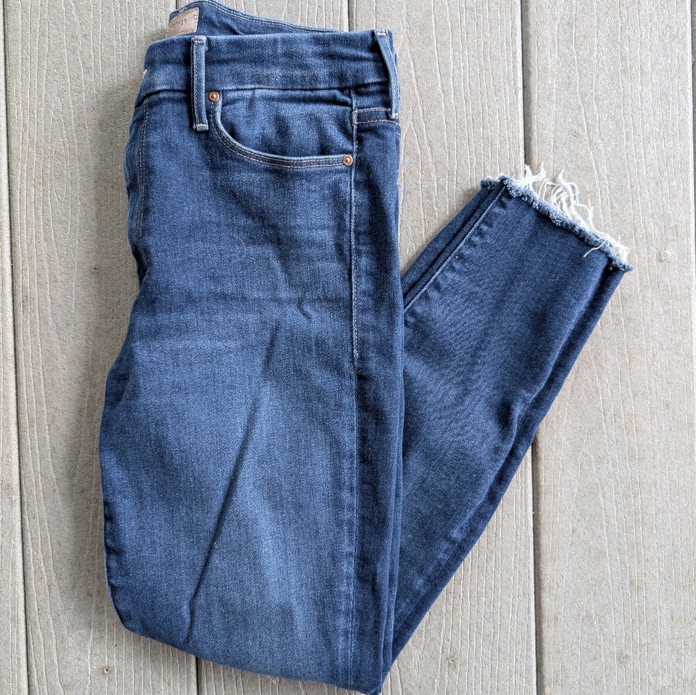 MOTHER Dark Blue Raw Hem Skinny Jeans